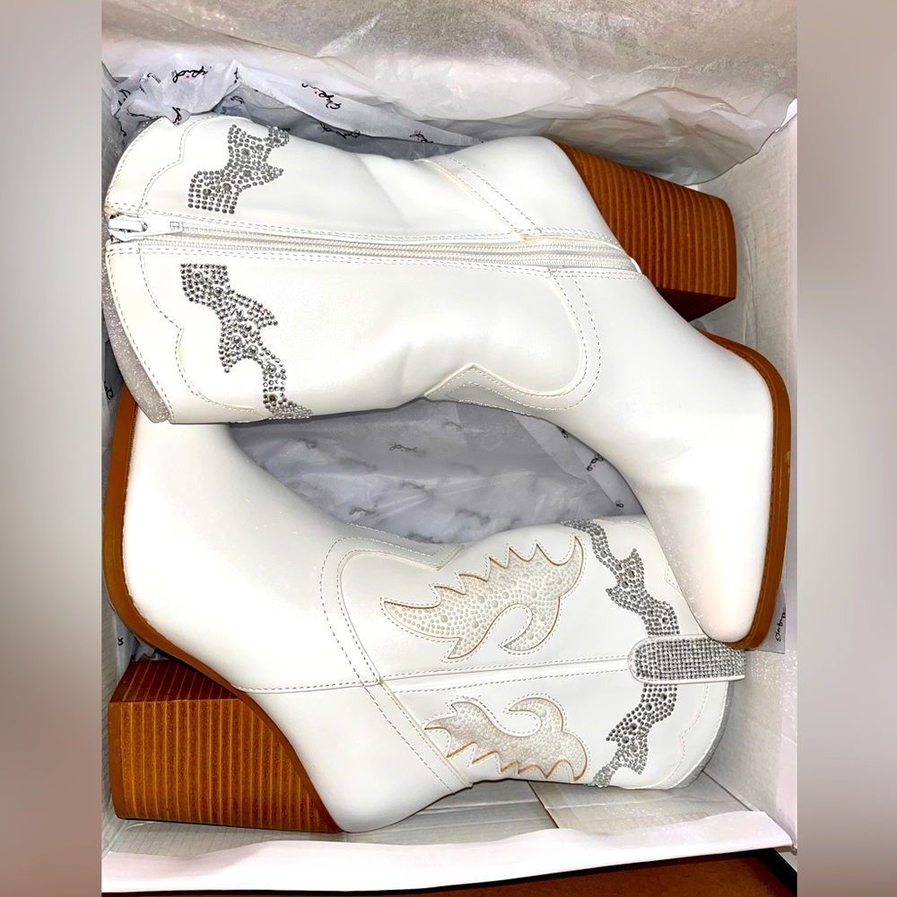 Western Pleather Rhinestone Detail Booties